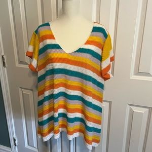 NWT striped short sleeve sweater . Lightweight . Orange , blue , white , yellow
